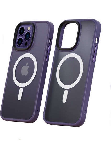 Apple iPhone 14 Pro Max Kılıf Şarj Destekli Kontrast Metal Hassas Buton Tasarım Kapak (Hibrit-Mag)