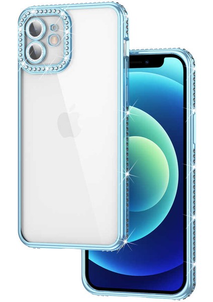 Apple iPhone 11 Kılıf Kamera Korumalı Kenarları Renkli Taşlı Parlak Silikon Kapak (Mina)