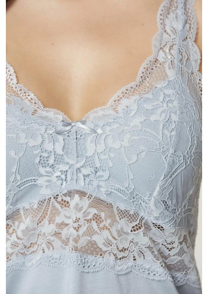 Penye Dantelli Gecelik Sabahlık Takım 4020 Mist fırsatları