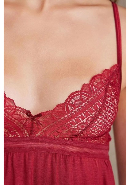 2820 Kadın Bordo Dantelli Penye 3'lü Sabahlıklı Pijama Takım modelleri