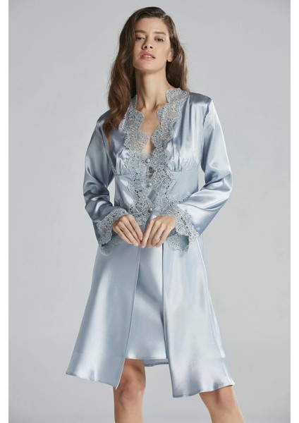 6'lı Midi Gecelik Sabahlık Gelin Çeyiz Set 6335 Mist