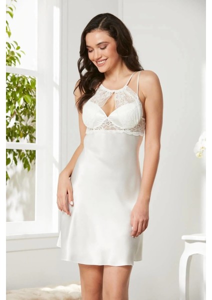 Saten Dantelli Gecelik ve Sabahlık Takımı 4375 Ekru fırsatları