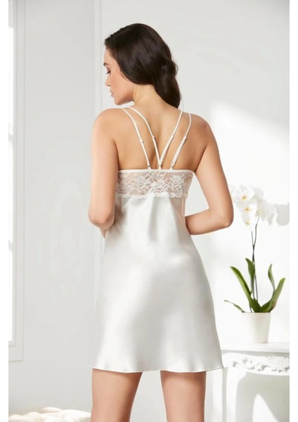 Saten Dantelli Gecelik ve Sabahlık Takımı 4375 Ekru indirimleri