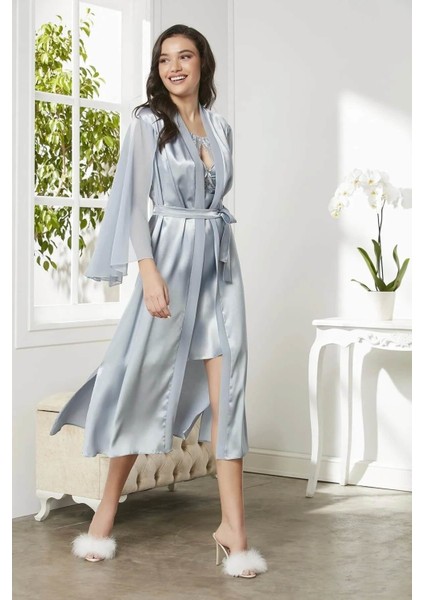 Saten Dantelli Gecelik ve Sabahlık Takımı 4375 Mist fiyatları