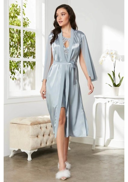 Saten Dantelli Gecelik ve Sabahlık Takımı 4375 Mist modelleri