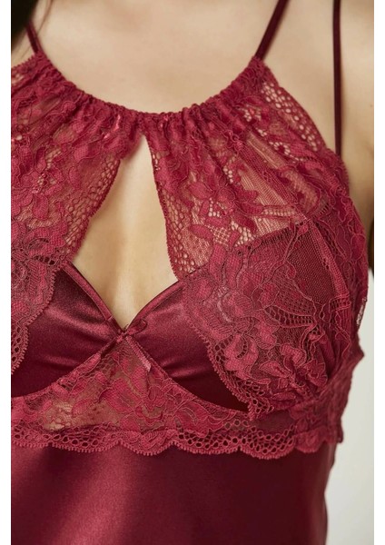 Saten Dantelli Gecelik ve Sabahlık Takımı 4375 Bordo fırsatları