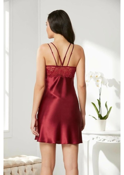 Saten Dantelli Gecelik ve Sabahlık Takımı 4375 Bordo indirimleri