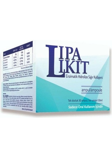 Lipalikit Enzimatik Sığır Kollajeni 30ML 30 Oral Içilebilir Ampul