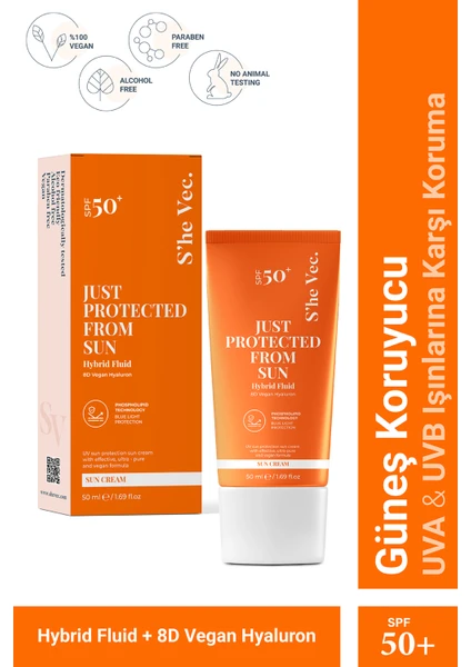 S'he Vec JUST PROTECTED FROM SUN - SPF50+ Leke Karşıtı Yüksek Korumalı Güneş Kremi | Tüm Cilt Tipleri 50ml