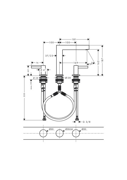 Fınorıs Lavabo Bataryası 3 Delıklı 160 Bas Ac Gıder Setı ile Krom 76034000