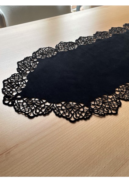 Siyah Kadife Kumaş Runner Sehpa Boyu 40X100 Cm