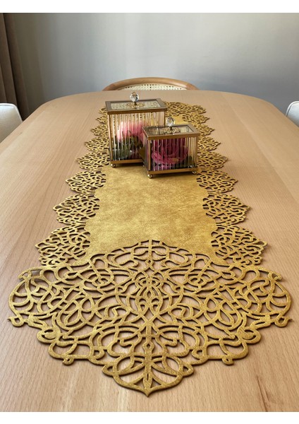 Hardal Sarısı Süet Kumaş Runner Sehpa Boyu 40X100CM