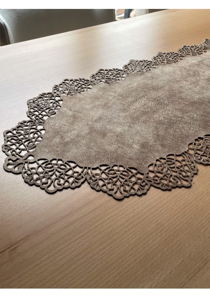 Sütlü Kahverengi Süet Kumaş Runner Sehpa Boyu 40X100 Cm