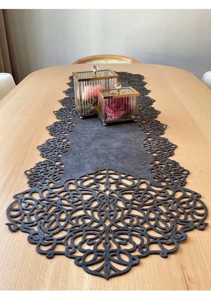 Koyu Gri Süet Kumaş Runner Sehpa Boyu 40X100CM