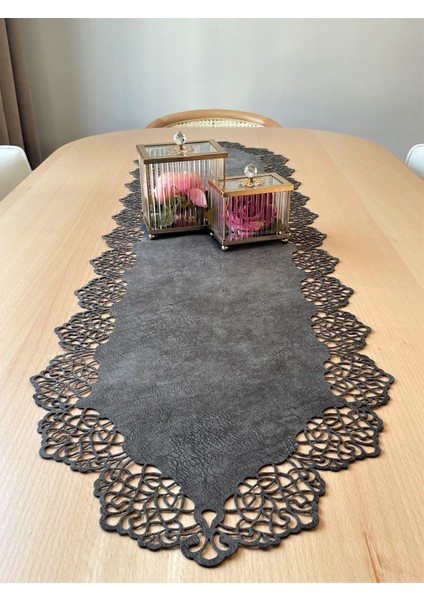Koyu Gri Süet Kumaş Runner Sehpa Boyu 40X100 Cm
