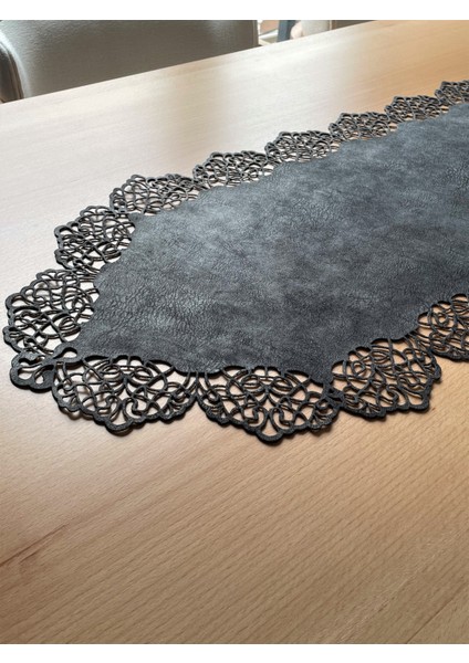 Koyu Gri Süet Kumaş Runner Sehpa Boyu 40X100 Cm
