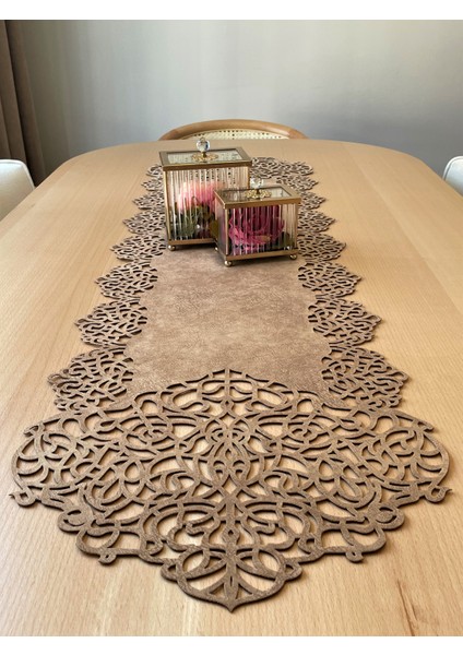 Sütlü Kahverengi Süet Kumaş Runner Sehpa Boyu 40X100CM