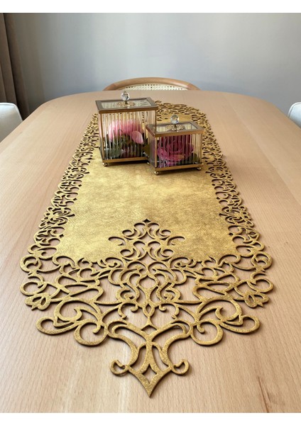 Hardal Sarısı Süet Kumaş Runner Masa Boyu 40X140 Cm