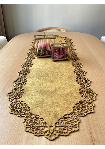 Hardal Sarısı Süet Kumaş Runner Sehpa Boyu 40X100 Cm