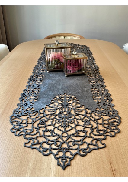 Koyu Gri Süet Kumaş Ince Kesim Runner Masa Boyu 40X140CM