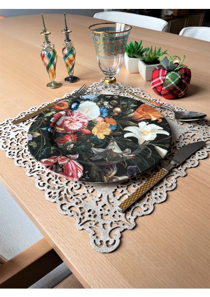 Bej (Koyu Krem) Süet Kumaş Kare Amerikan Servis Takımı Supla 6'Lı 35 x 35 cm