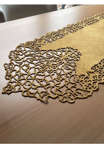 Hardal Sarısı Süet Kumaş Ince Kesim Runner Sehpa Boyu 40X100CM