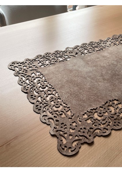 Sütlü Kahverengi Süet Kumaş Runner Dikdörtgen Sehpa Boyu 40X100CM