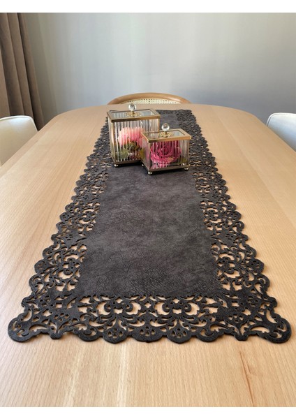 Koyu Gri Süet Kumaş Runner Dikdörtgen Sehpa Boyu 40X100CM