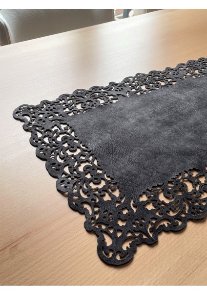 Koyu Gri Süet Kumaş Runner Dikdörtgen Sehpa Boyu 40X100CM