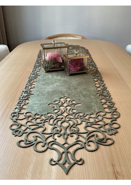 Yeşil Süet Kumaş Runner Sehpa Boyu 40X100 Cm