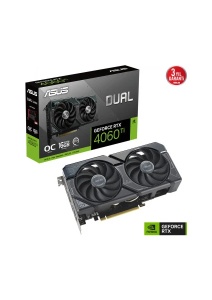 ASUS GEFORCE DUAL RTX 4060 TI 16GB 128bit GDDR6 2625MHz OC HDMI 3xDP (DUAL-RTX4060TI-O16G) DLSS3 EKRAN KARTI