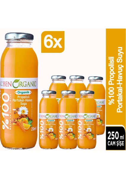 Ben Organic Propolisli Portakal ve Havuç Suyu 6 x 250 ml