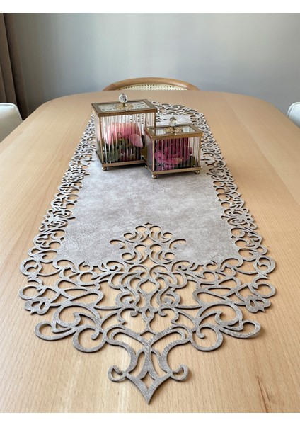 Koyu Bej (Taş Rengi) Süet Kumaş Runner Konsol Boyu 40X120 Cm