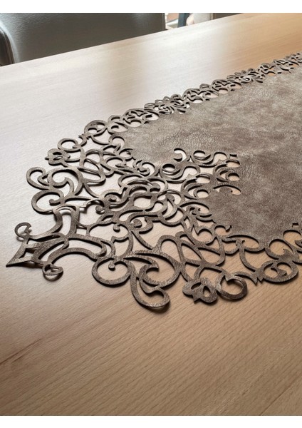 Sütlü Kahverengi Süet Kumaş Runner Masa Boyu 40X140 Cm