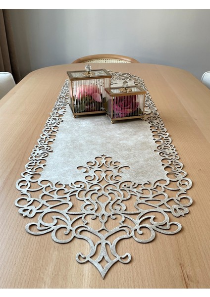 Bej (Koyu Krem) Süet Kumaş Runner Masa Boyu 40X140 Cm