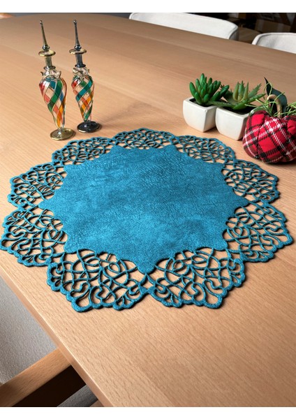 Mavi Süet Kumaş Yuvarlak Amerikan Servis Supla Takımı 6'Lı 35 x 35 cm