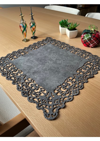 Koyu Gri Süet Kumaş Kare Amerikan Servis Takımı Supla 6'Lı 35 x 35 cm