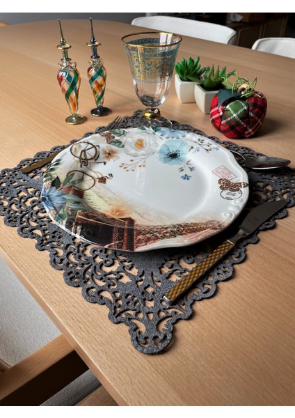 Koyu Gri Süet Kumaş Kare Amerikan Servis Takımı Supla 6'Lı 35 x 35 cm