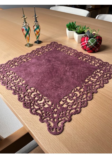 Pembe Süet Kumaş Kare Amerikan Servis Takımı Supla 6'Lı 35 x 35 cm