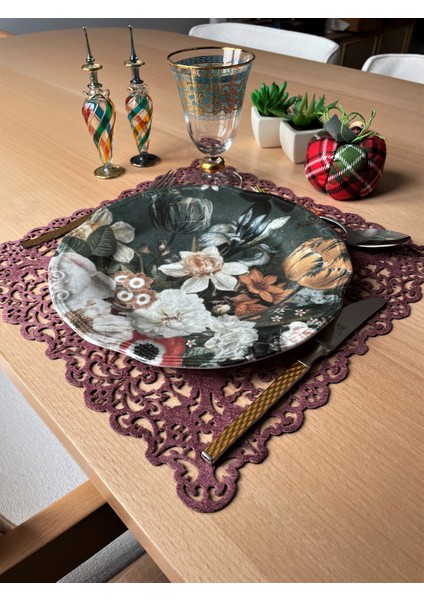 Pembe Süet Kumaş Kare Amerikan Servis Takımı Supla 6'Lı 35 x 35 cm