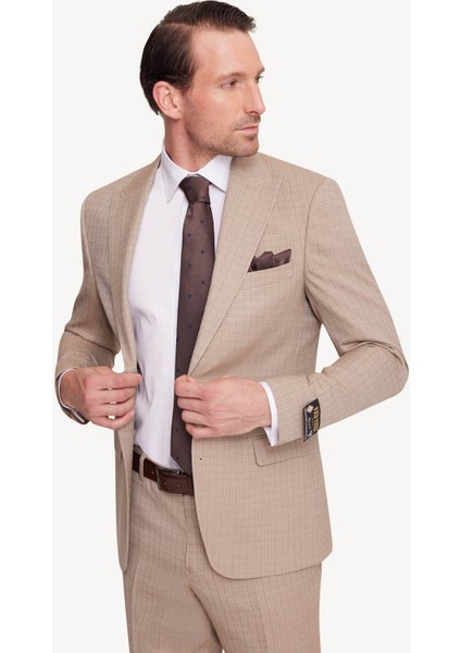 Erkek Bej Slim Fit Sivri Yaka Takım Elbise modelleri