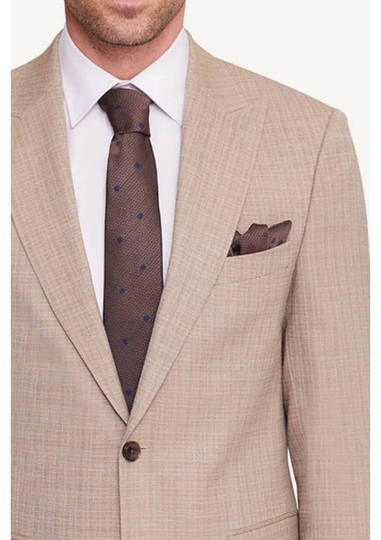 Erkek Bej Slim Fit Sivri Yaka Takım Elbise fırsatları
