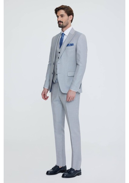 Erkek Gri Sivri Yaka Slim Fit Yelekli Takım Elbise fiyatları