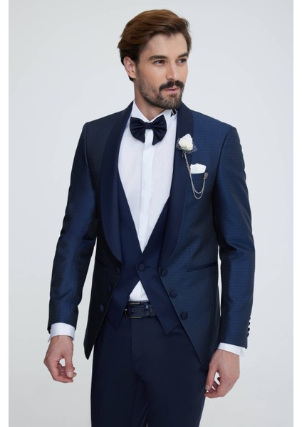 Erkek Lacivert Yelekli Slim Fit Damatlık modelleri
