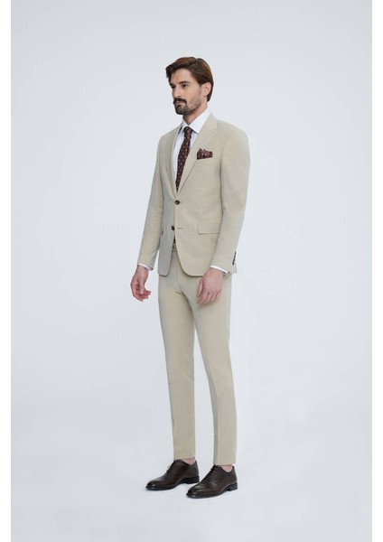 Erkek Bej Slim Fit Sivri Yaka Takım Elbise fiyatları