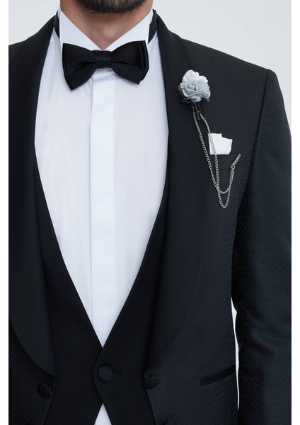 Erkek Siyah Yelekli Şal Yaka Slim Fit Damatlık fırsatları
