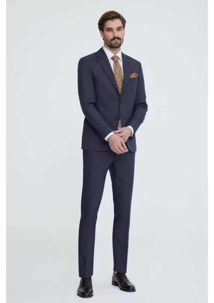 Erkek Lacivert Kahve Slim Fit Yelekli Takım Elbise