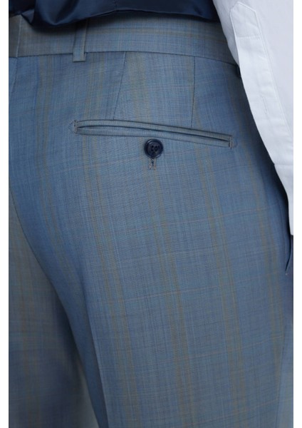 Erkek Gri Mavi Slim Fit Yelekli Takım Elbise indirimleri