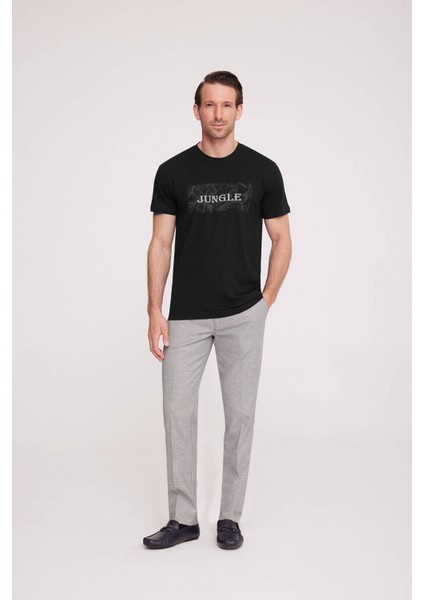 Erkek Siyah Bisiklet Yaka Desenli T-Shirt modelleri