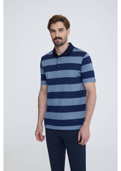 Erkek Lacivert Gri Polo Yaka T-shirt